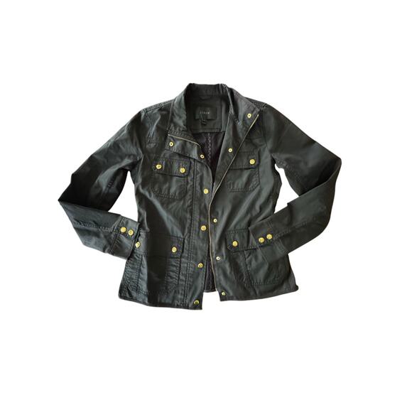 J Crew Downtown field jacket waxed cotton small Military pockets gold buttons - Picture 3 of 10